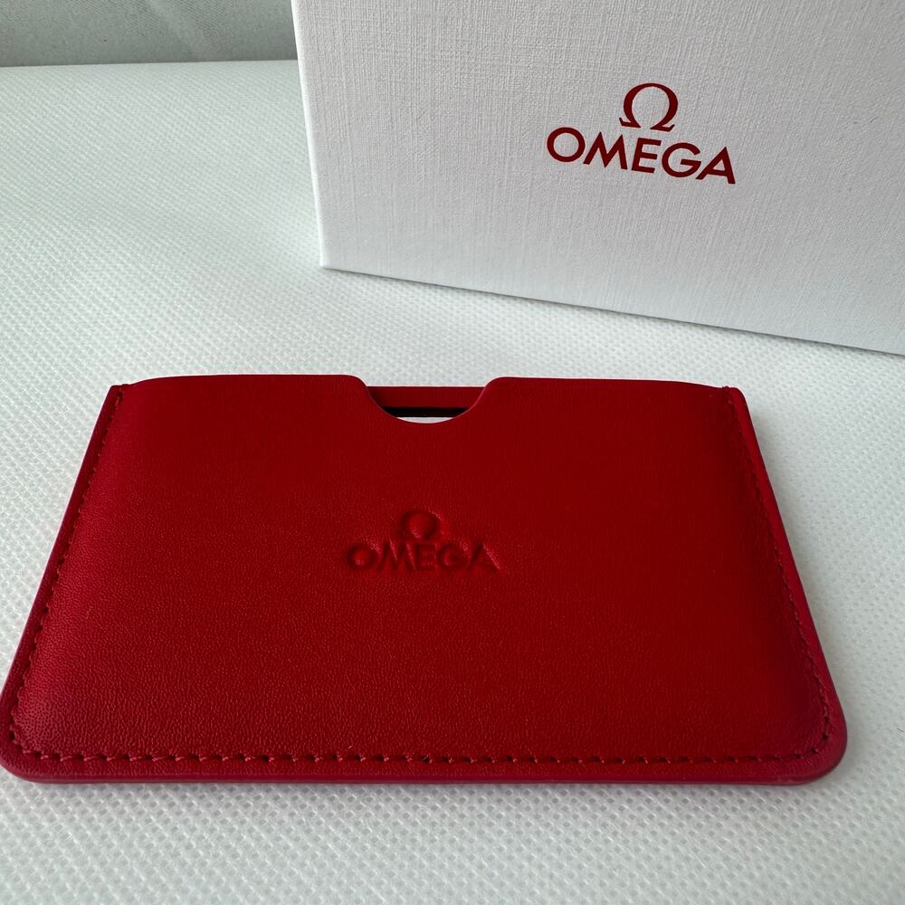 Omega NIB Red Leather Pocket Mirror w Box - Travel Accessory, Executive Style